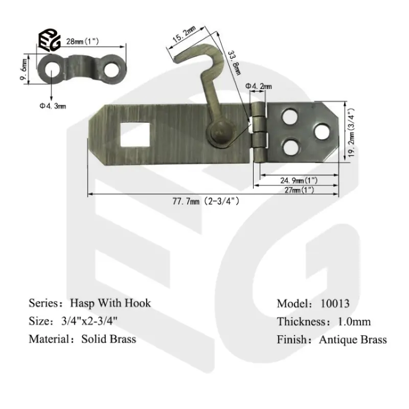 Antique Chest Lock Hasp - 1.2mm Solid Brass with 4.9mm Rivet