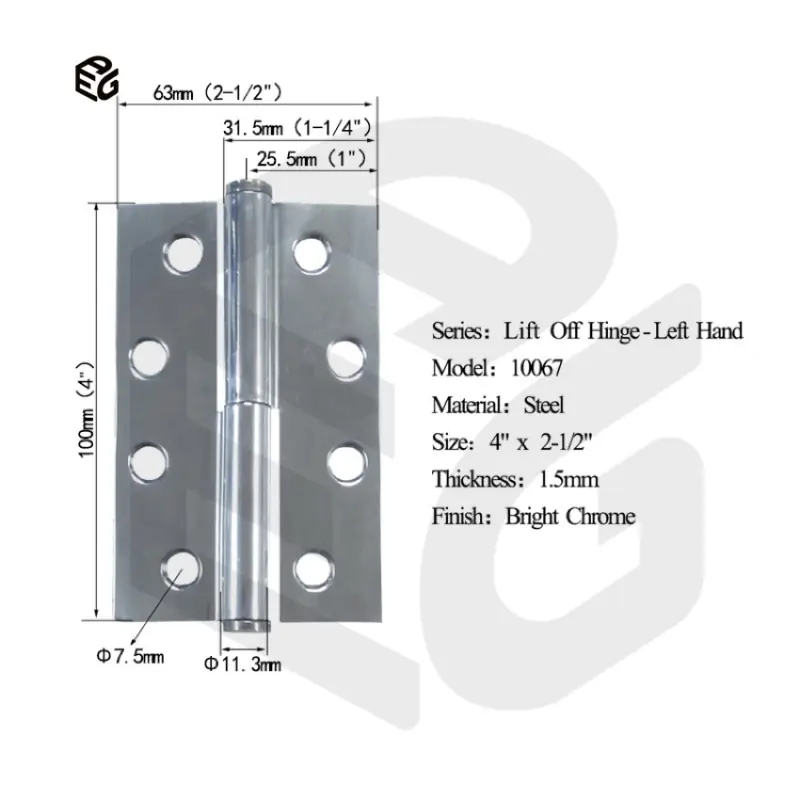 Industrial Grade Steel Butt Hinge 100mm Length Fixed Pin Hinge Chrome Plated view 3