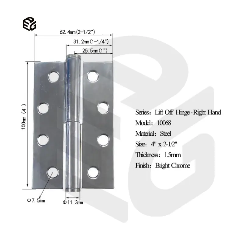 Industrial Grade Steel Butt Hinge 100mm Length Fixed Pin Hinge Chrome Plated view 4