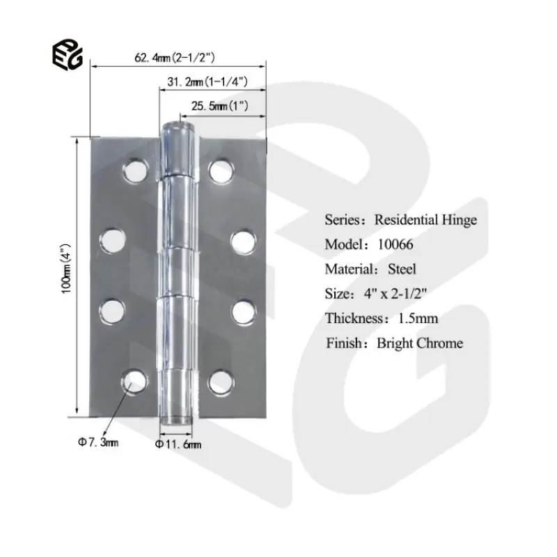 Bright Chrome Heavy Duty Butt Hinge 4" X 3" Size 2.5mm Steel Fixed Pin Hardware view 2
