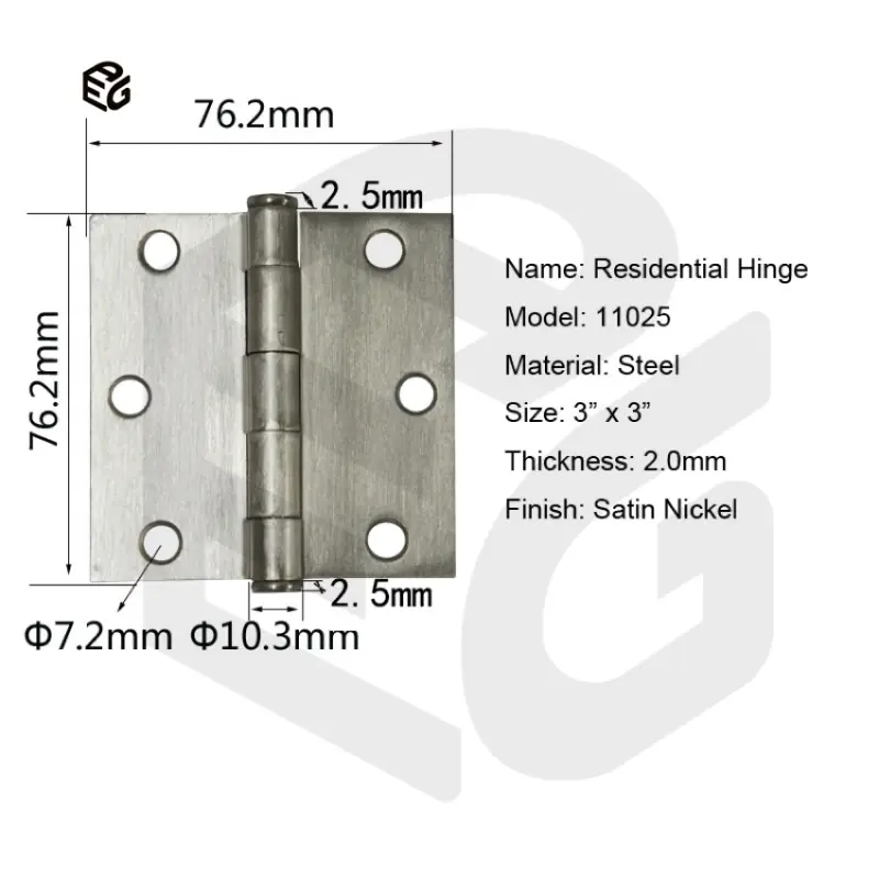 3X3 Inch Satin Nickel Plated Steel Door Hinge for Residential Interior Cabinet/Gate
