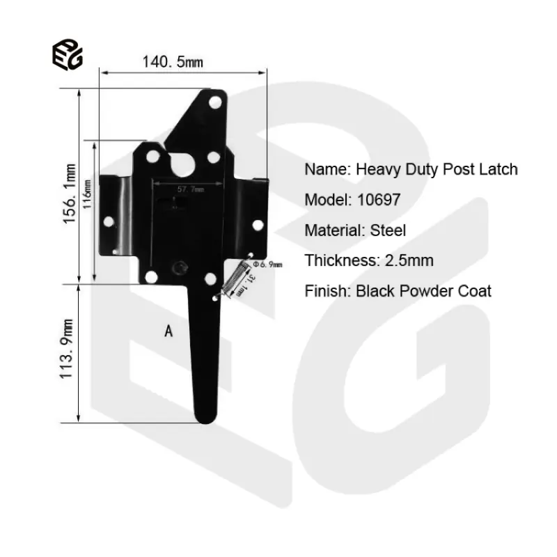 Heavy Duty Post Latch for Horse Stalls & Livestock Gates, 2.5mm Black Powder Coated Steel Latch