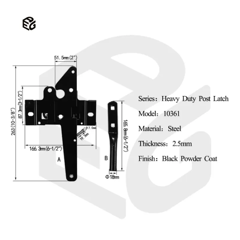 Heavy Duty Post Latch for Horse Stalls & Livestock Gates, 2.5mm Black Powder Coated Steel Latch view 2