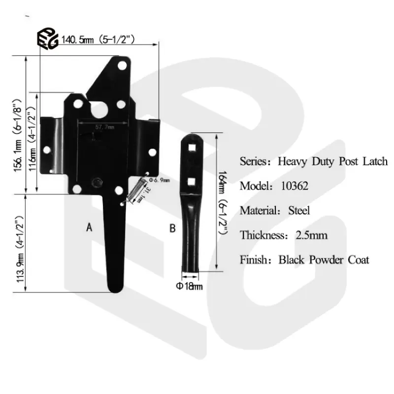 Heavy Duty Post Latch for Horse Stalls & Livestock Gates, 2.5mm Black Powder Coated Steel Latch view 3