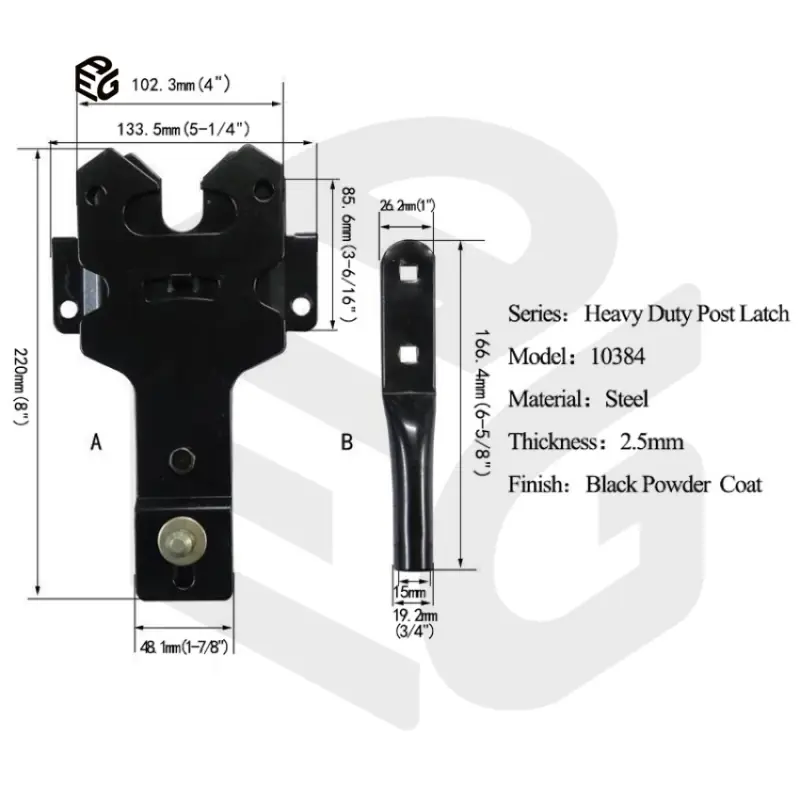 Heavy Duty Post Latch for Horse Stalls & Livestock Gates, 2.5mm Black Powder Coated Steel Latch view 4