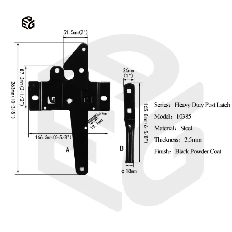 Heavy Duty Post Latch for Horse Stalls & Livestock Gates, 2.5mm Black Powder Coated Steel Latch view 5