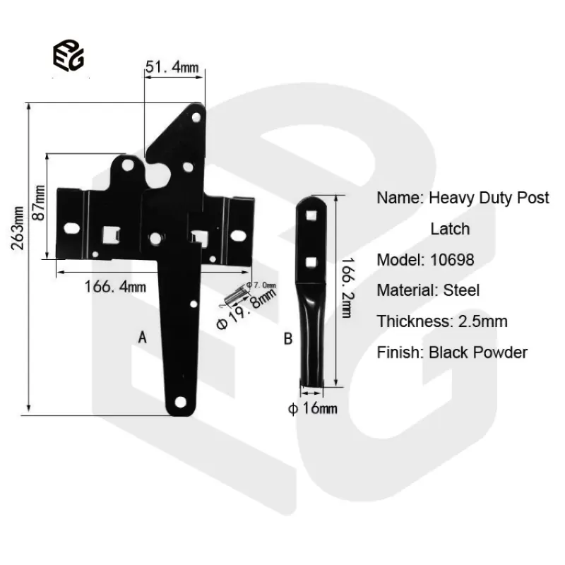 Heavy Duty Post Latch for Horse Stalls & Livestock Gates, 2.5mm Black Powder Coated Steel Latch view 6