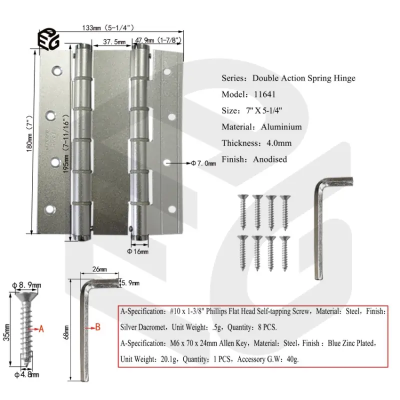 7 Inch Double Action Spring Hinge for Self Closing Aluminum Door or Window