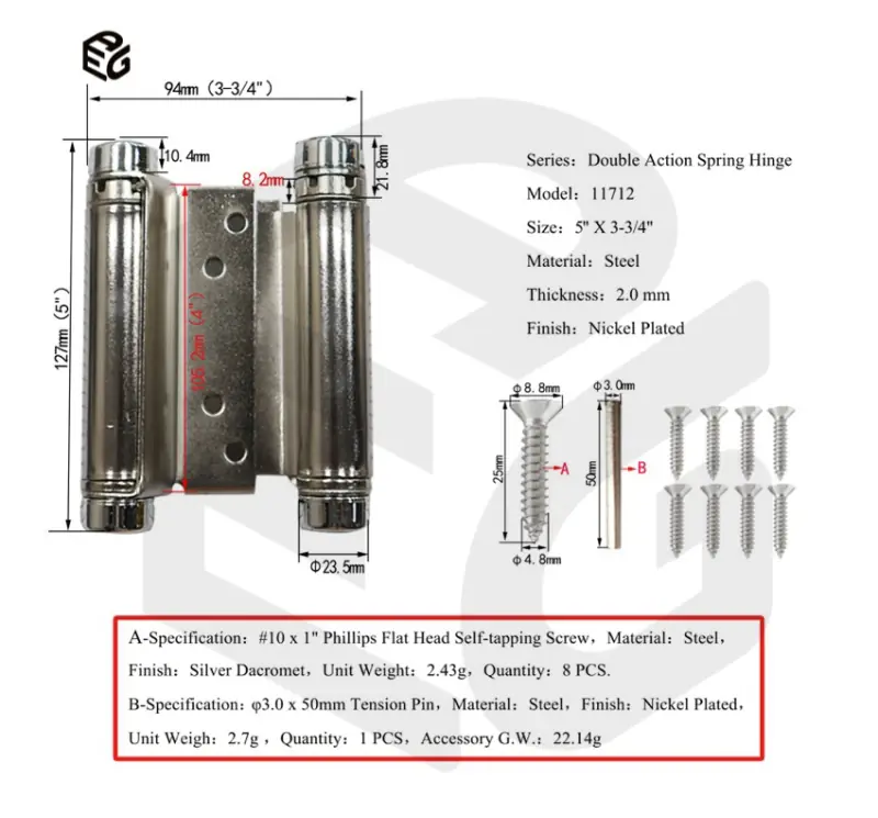 7 Inch Double Action Spring Hinge for Self Closing Aluminum Door or Window view 2